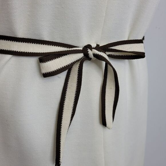 VINTAGE 60s cream sleeveless knit‎ shift dress with tie belt M - Picture 3 of 14